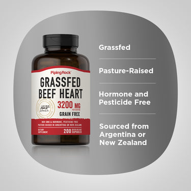 Grass Fed Beef Heart, 3200 mg (per serving), 200 Quick Release Capsules