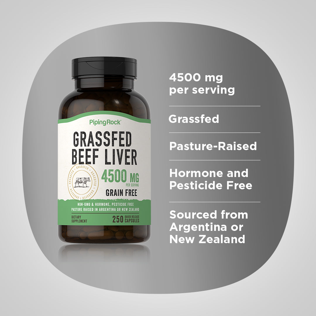 Grass Fed Beef Liver, 4500 mg (per serving), 250 Quick Release Capsules