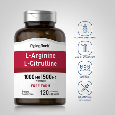 L-Arginine 1000 mg  & Citrulline 500 mg, 1000/500 mg, 120 Quick Release Capsules