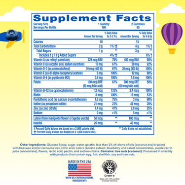 Product label showing Supplement Facts for LC Gummy Vites Kids Multi, 190 Count.