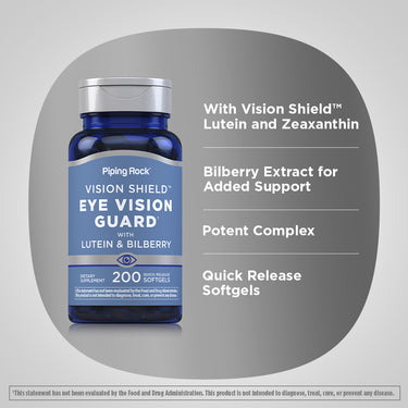 Lutein Bilberry Eye Vision Guard + Zeaxanthin, 200 Quick Release Softgels