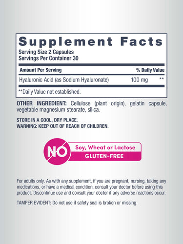 Hyaluronic Acid 100 mg, 60 Vegan Capsules