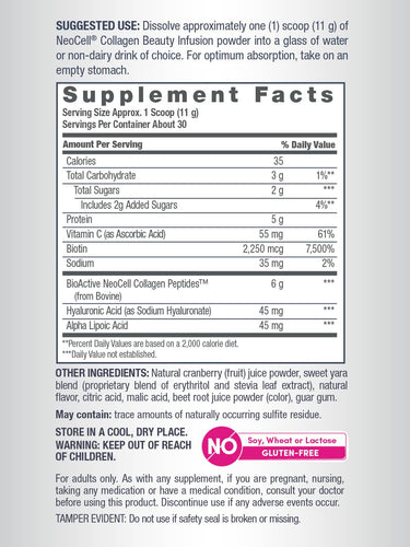 Collagen Beauty Infusion with Hyaluronic Acid + Biotin Cranberry Cocktail Flavor, 11.6 oz (330 g) Powder