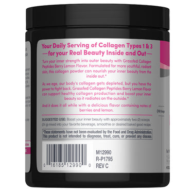 Grassfed Collagen Peptides Berry Lemon Flavor, 6.7 oz (190 g) Powder
