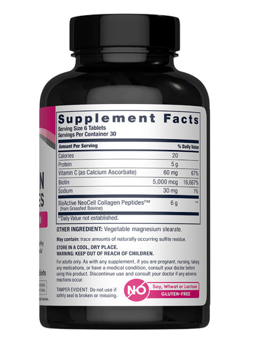 Grassfed Collagen Peptides  + C & Biotin, 180 Caplets