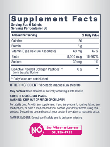 Grassfed Collagen Peptides  + C & Biotin, 180 Caplets