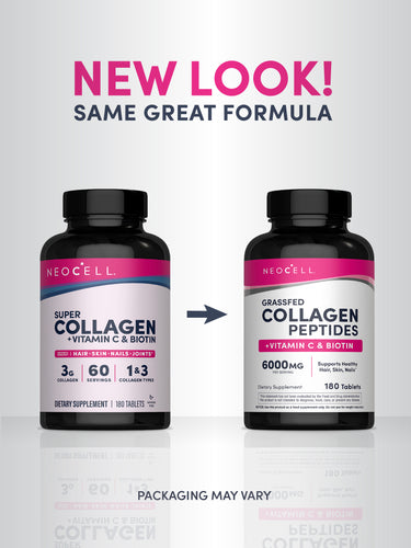 Grassfed Collagen Peptides  + C & Biotin, 180 Caplets