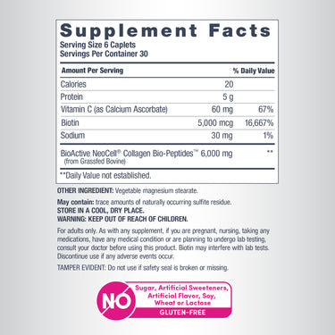 Grassfed Collagen Peptides  + C & Biotin, 180 Caplets