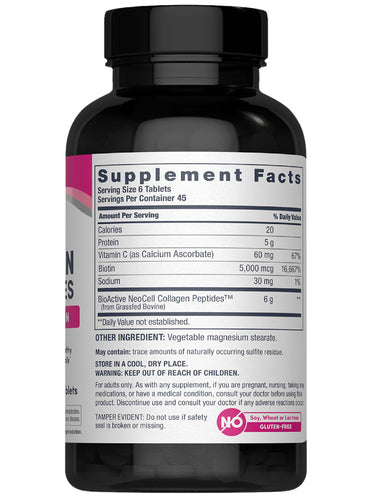 Grassfed Collagen Peptides  + C & Biotin, 270 Caplets