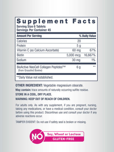 Grassfed Collagen Peptides  + C & Biotin, 270 Caplets