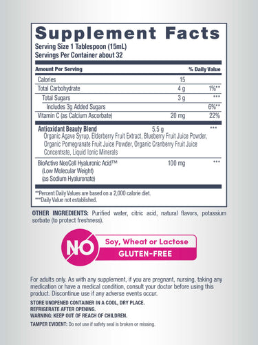 Hyaluronic Acid 100 mg plus C Liquid (Delicious Blueberry Flavor), 16 fl oz (473 mL) Bottle