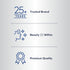 Infographic with text: Trusted Brand for 25+ Years, Beauty from Within, Premium Quality.