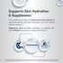 Product highlights graphic stating Supports Skin Hydration & Suppleness, Hyaluronic Acid & Vitamin C provide hydration, antioxidant & cellular support.