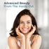 Young woman smiling with hands framing her face. Overlay text: Advanced Beauty From The Inside Out.