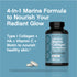 Neocell Marine Collagen Bio-Peptides + Hyaluronic Acid bottle (180 Caplets) & two pills. Text: 4-In-1 formula for healthy skin, radiant glow.