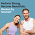 Young man and woman smiling; text reads 'Perform Strong. Recover Beautifully. Backed by NeoCell®'.