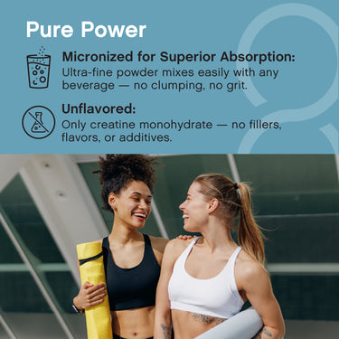 Pure Power graphic: Micronized for better absorption, ultra-fine, no clumping or grit. Unflavored creatine with no fillers.