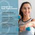 Product highlights graphic with woman exercising. Text: Unleash Peak Performance, Build Muscle, Explosive Power, Faster Recovery.