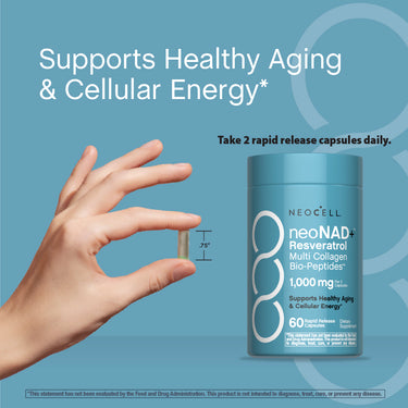 Neocell neoNAD+ Resveratrol Multi Collagen Bio-Peptides 1,000 mg, 60 Rapid Release Capsules. Supports Healthy Aging & Cellular Energy.