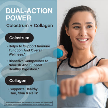 Product highlights graphic stating Supports Immune Function & Wellness.*, Bioactive Compounds for Healthy Digestion.*, Supports Healthy Hair, Skin & Nails*