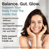 Young adult woman smiling cheerfully, showcasing a healthy glow from Colostrum & Collagen Powder.