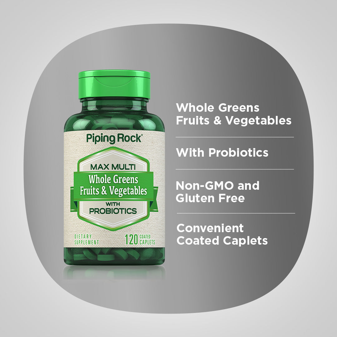 Max Multi Whole Greens/Fruits & Vegetables with Probiotics, 120 Coated Caplets