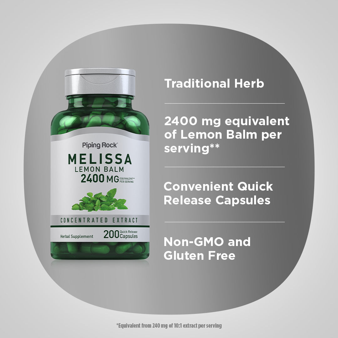 Melissa (Lemon Balm), 2400 mg (per serving), 200 Quick Release Capsules
