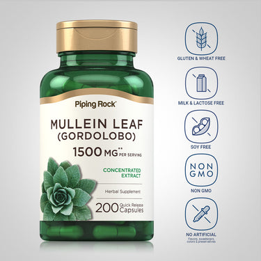 Mullein Leaf (Gordolobo), 1500 mg (per serving), 200 Quick Release Capsules