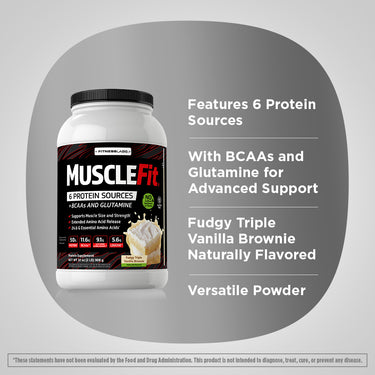 MuscleFit Protein Powder (Natural Fudgy Triple Vanilla Brownie), 2 lb (908 g) Bottle