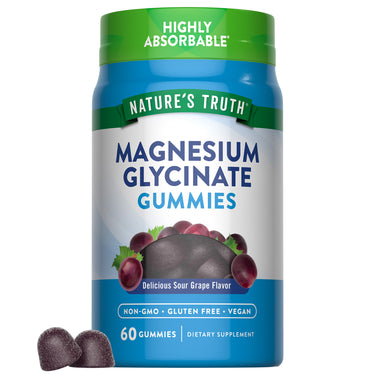 Nature's Truth Magnesium Glycinate Gummies, 60-count, Sour Grape flavor. Non-GMO, gluten-free, and vegan.