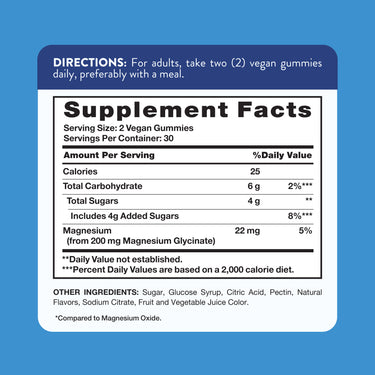 Supplement Facts panel displaying details for NT Magnesium Glycinate 60 Gummies.