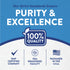 Infographic stating PURITY & EXCELLENCE, 100% QUALITY, GMP CERTIFIED COMPANY, FDA REGISTERED FACILITY, PACKAGED IN THE U.S.A.