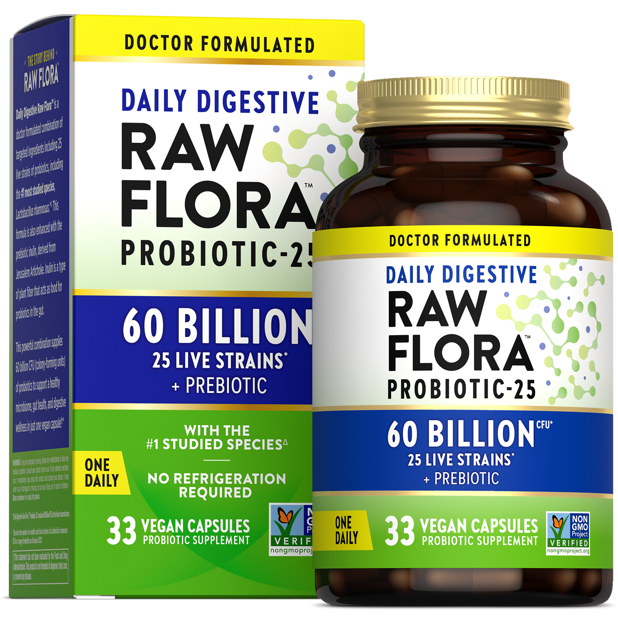 Probiotic 25 Strains 60 Billion plus Prebiotic, 33 Vegan Capsules