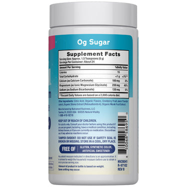 Supplement Facts for MaxCalm Magnesium Glycinate 5oz Powder.