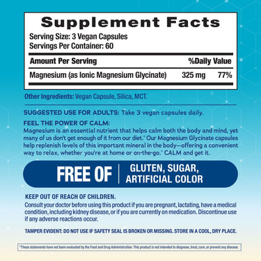 CALM Magnesium Glycinate, 325 mg (per serving), 180 Vegan Capsules