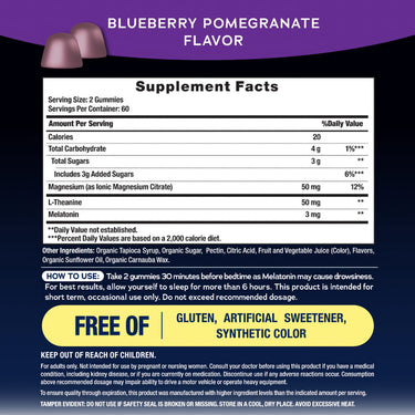 Supplement Facts panel showing ingredients for NV Sleep Gummies with Magnesium and Melatonin.
