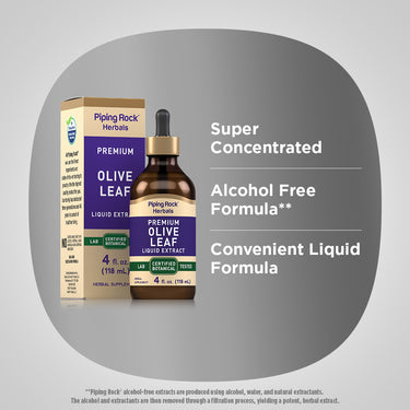 Olive Leaf Liquid Extract Alcohol Free, 4 fl oz (118 mL) Dropper Bottle