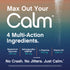 PB Max Calm graphic titled 'Max Out Your Calm' lists 4 ingredients, stating 'No Crash. No Jitters. Just Calm.'