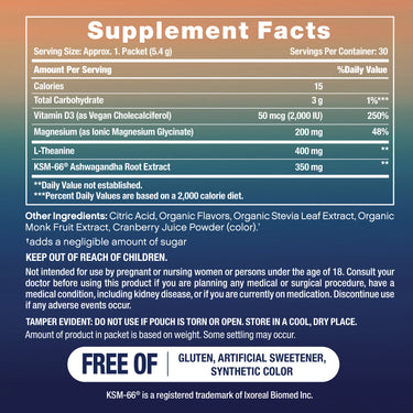 Supplement Facts for PB Max Calm Raspberry Lemon, 30 stick pack.