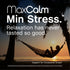 Woman relaxing in a hammock on a beach at sunset with 'MaxCalm Min Stress' and 'Support for Occasional Stress' text.