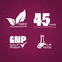 Infographic detailing the finest ingredients, 45 years of manufacturing experience, GMP quality assurance, and lab testing.