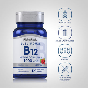 B12 Methylcobalamin 1000 mcg,Gluten Free, Milk & Lactose Free, Non GMO, No Artificial Flavors, sweeteners, & preservatives