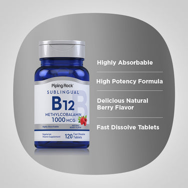 Graphic stating Highly Absorbable, High Potency Formula, Delicious Natural Berry Flavor, Fast Dissolve Tablets
