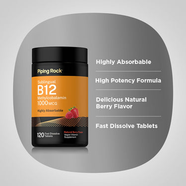 Graphic stating Highly Absorbable, High Potency Formula, Delicious Natural Berry Flavor, Fast Dissolve Tablets