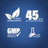 Graphic stating Finest Ingredients, 45 Years of Manufacturing, GMP Quality Product, Lab Tested