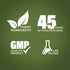 Graphic stating Finest Ingredients, 45 Years of Manufacturing, GMP Quality Product, Lab Tested