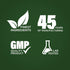 Graphic stating Finest Ingredients, 45 Years of Manufacturing, GMP Quality Product, Lab Tested