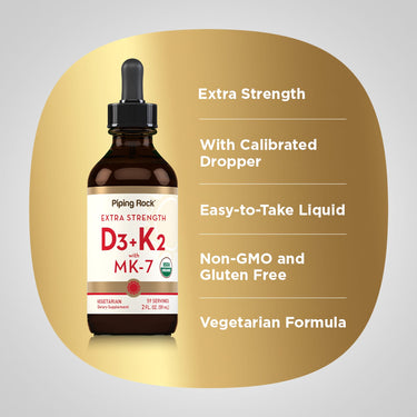 Liquid Vitamin D3 & K-2 (Organic), 2 fl oz (59 mL) Dropper Bottle