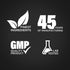 Infographic describing finest ingredients, 45 years of manufacturing, GMP quality, and lab tested assurance.