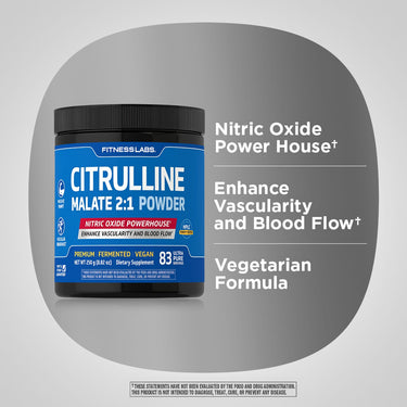 Product highlights graphic stating Nitric Oxide Power House†, Enhance Vascularity and Blood Flow†, Vegetarian Formula.
